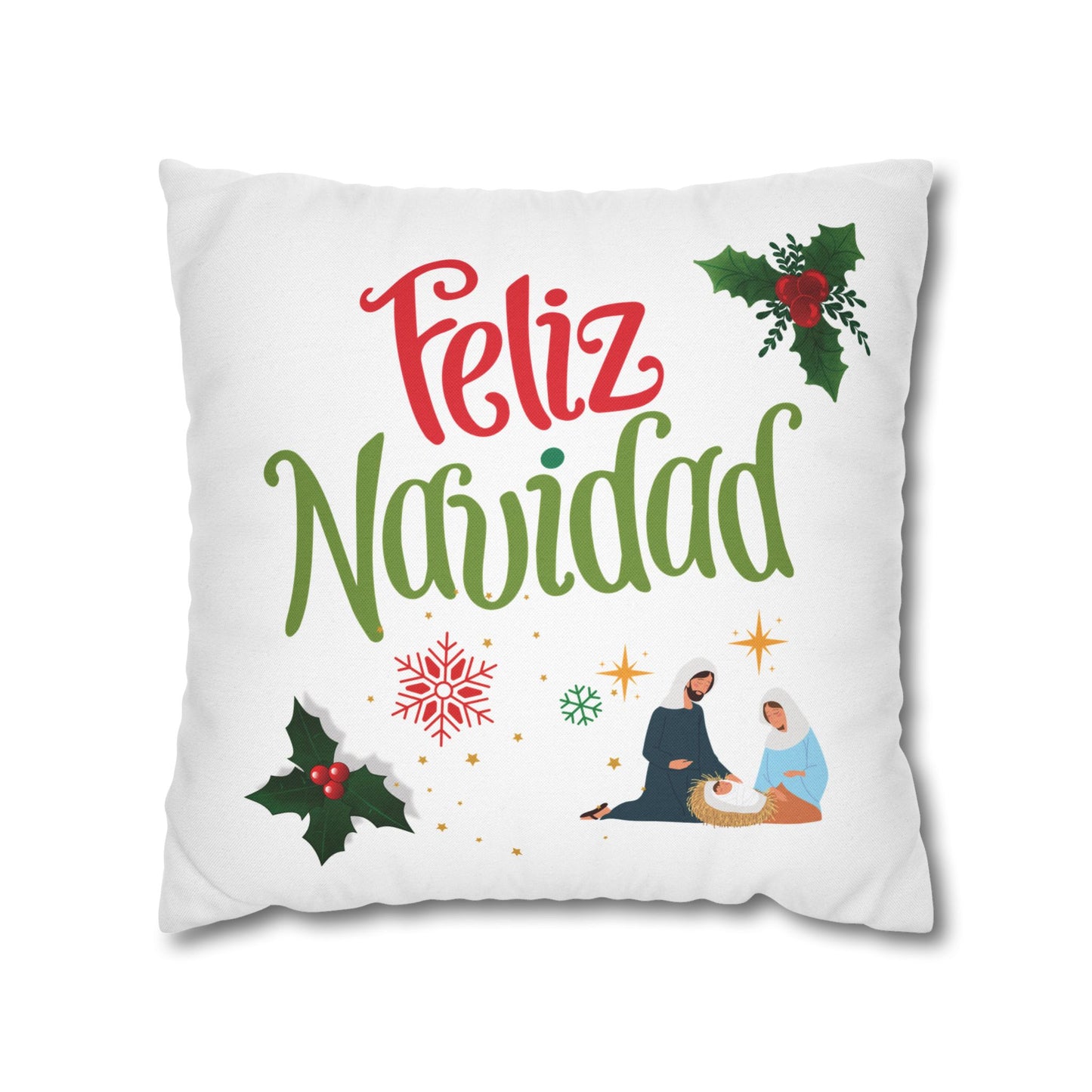 Feliz Navidad Spun Polyester Square Pillowcase