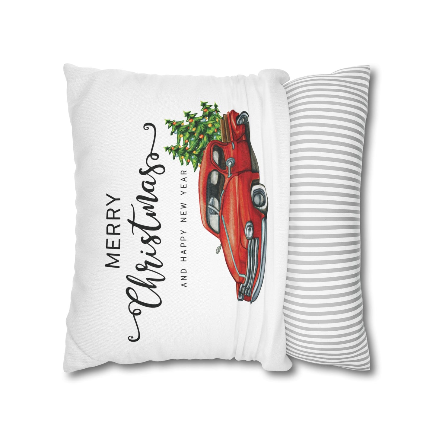 Vintage Christmas Chevy Red truck Design Spun Polyester Square Pillowcase