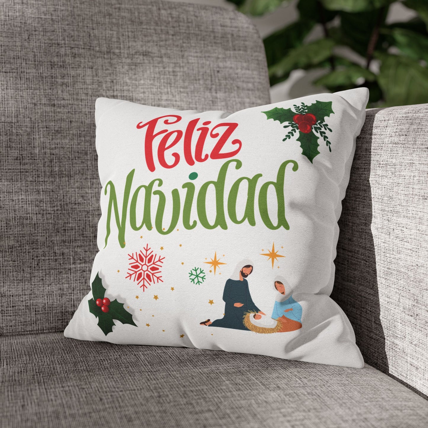 Feliz Navidad Spun Polyester Square Pillowcase