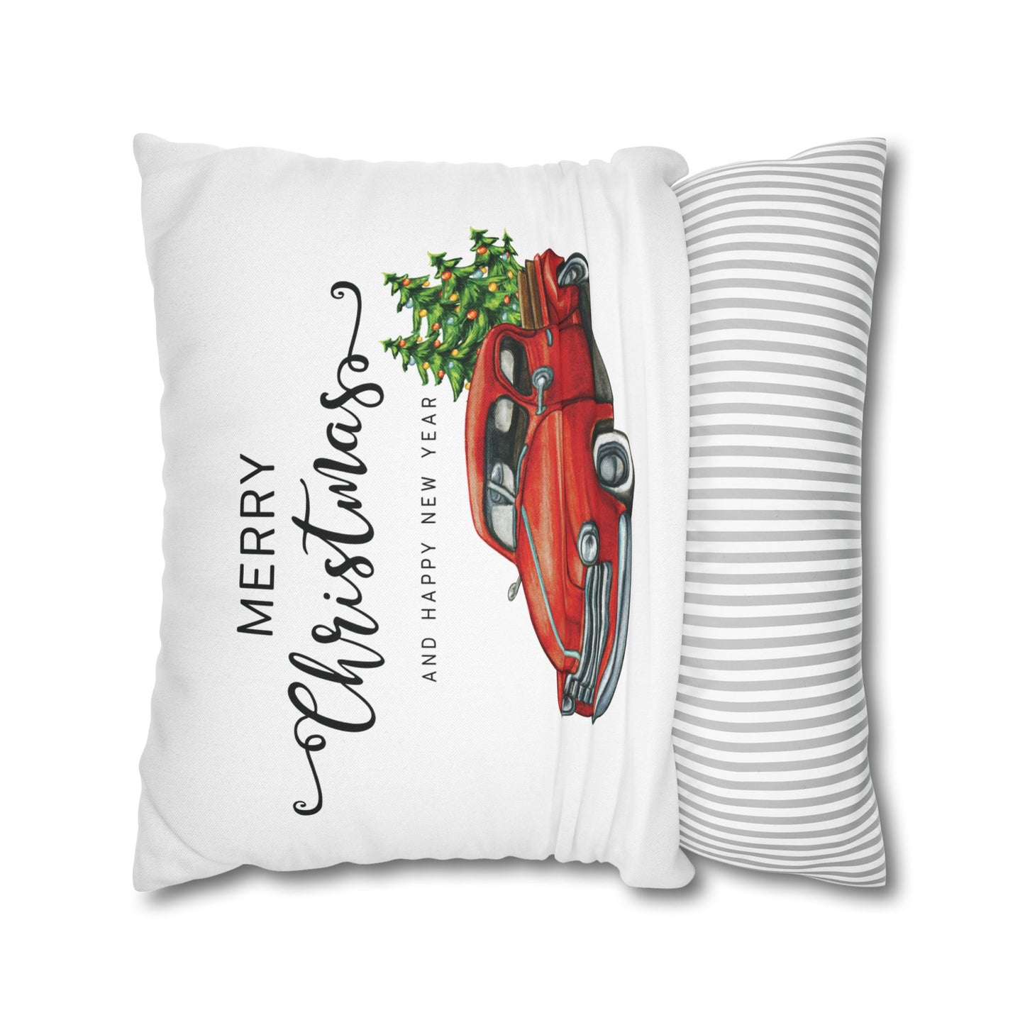 Vintage Christmas Chevy Red truck Design Spun Polyester Square Pillowcase