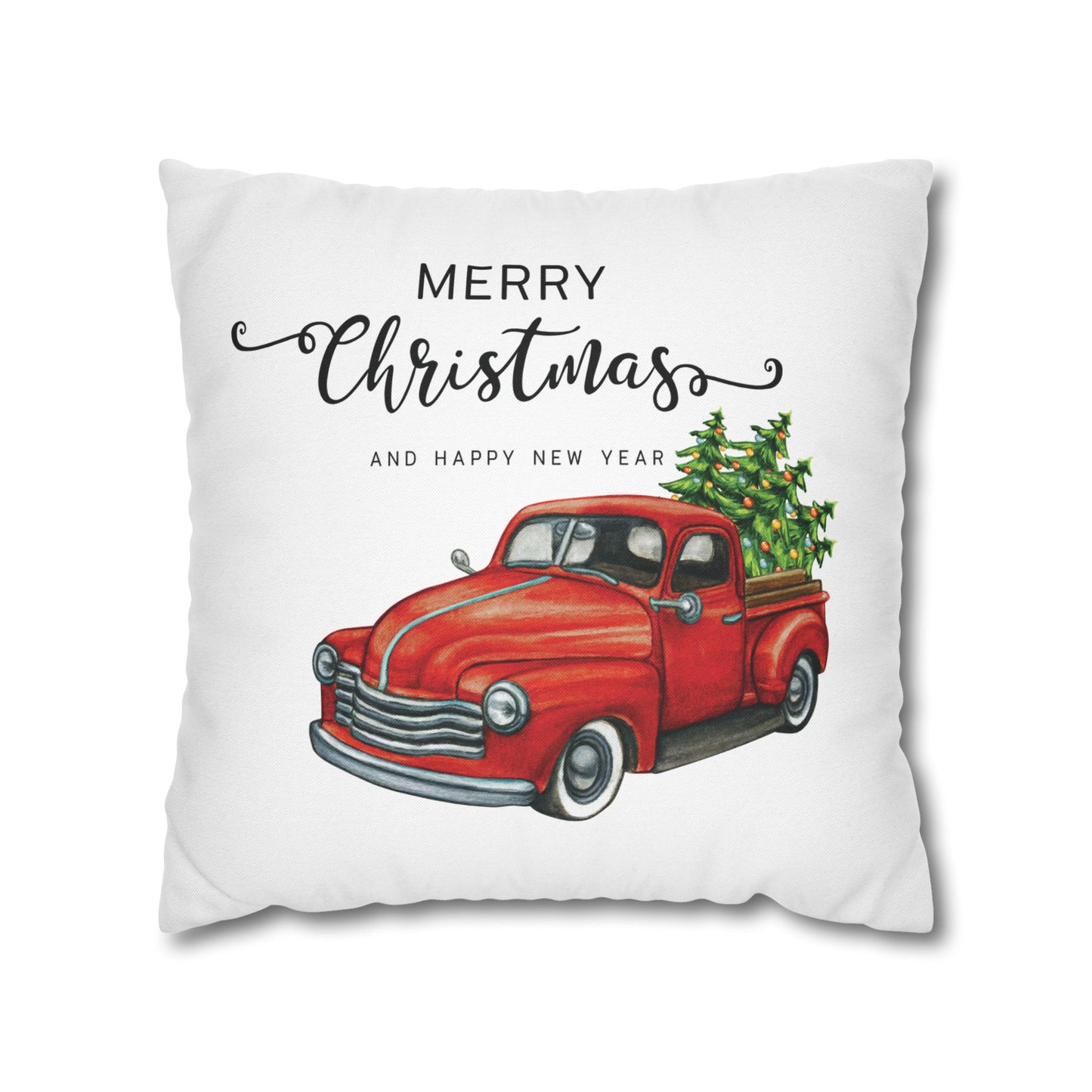 Vintage Christmas Chevy Red truck Design Spun Polyester Square Pillowcase