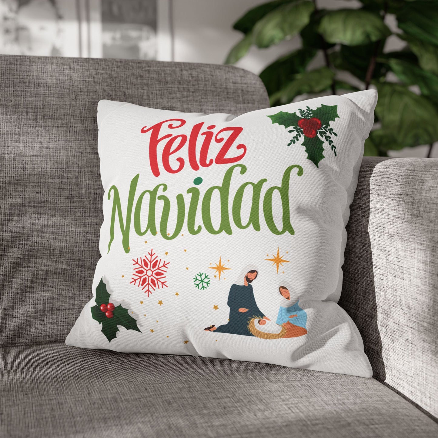 Feliz Navidad Spun Polyester Square Pillowcase