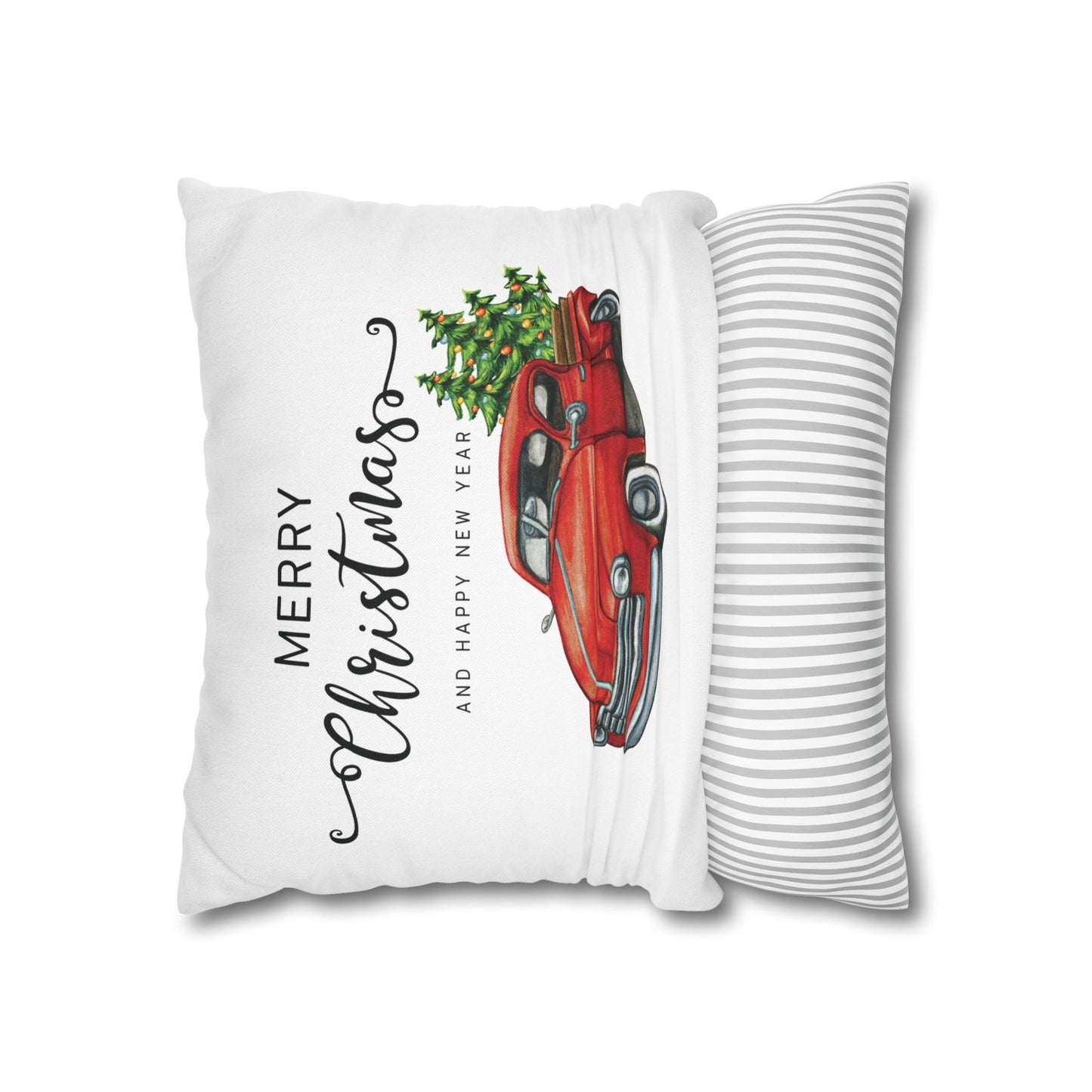 Vintage Christmas Chevy Red truck Design Spun Polyester Square Pillowcase