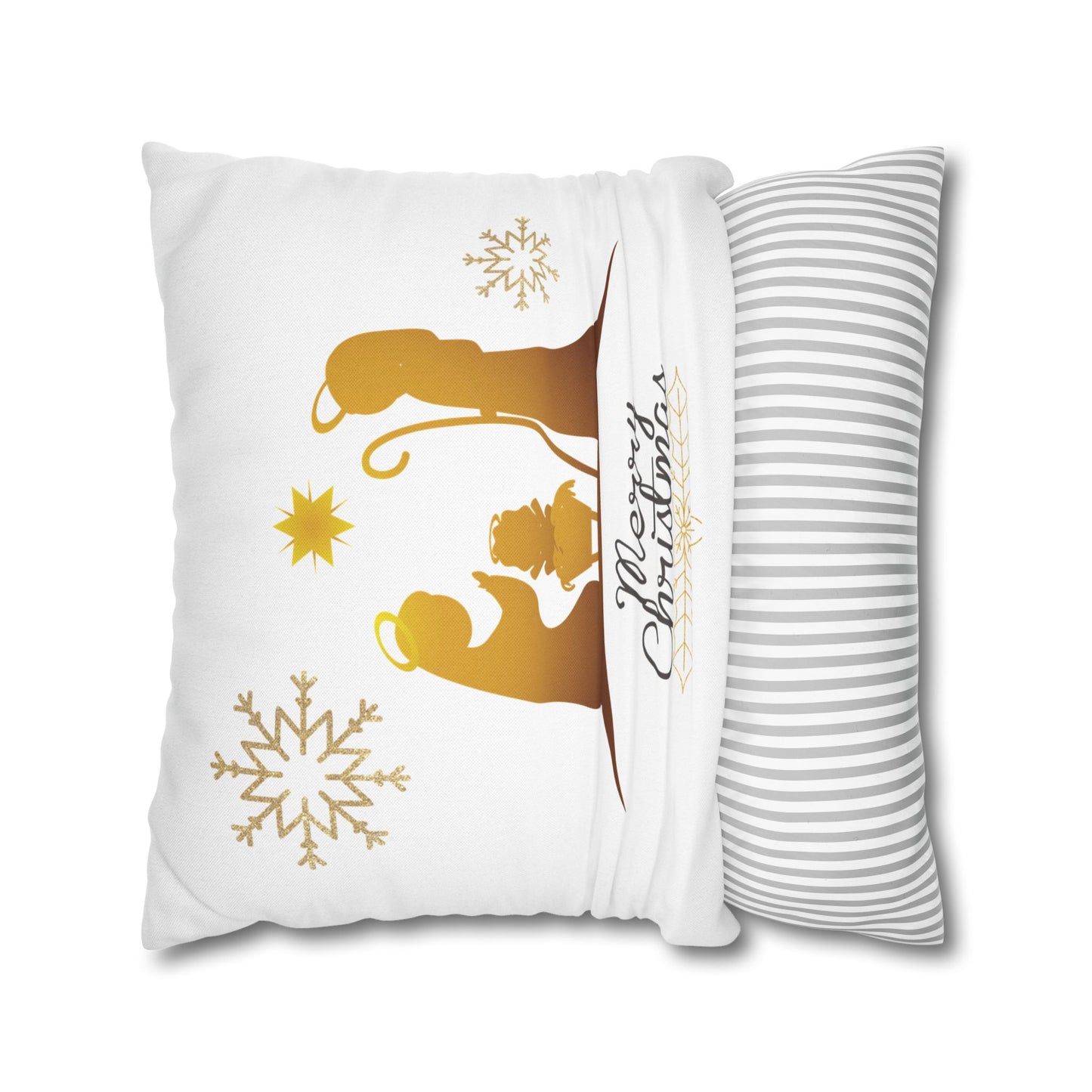 Gold Classic Nativity printed Design Spun Polyester Square Pillowcase