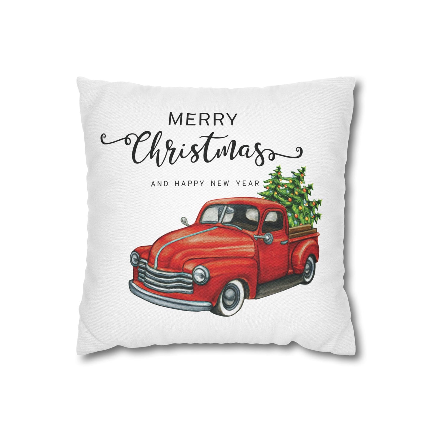 Vintage Christmas Chevy Red truck Design Spun Polyester Square Pillowcase