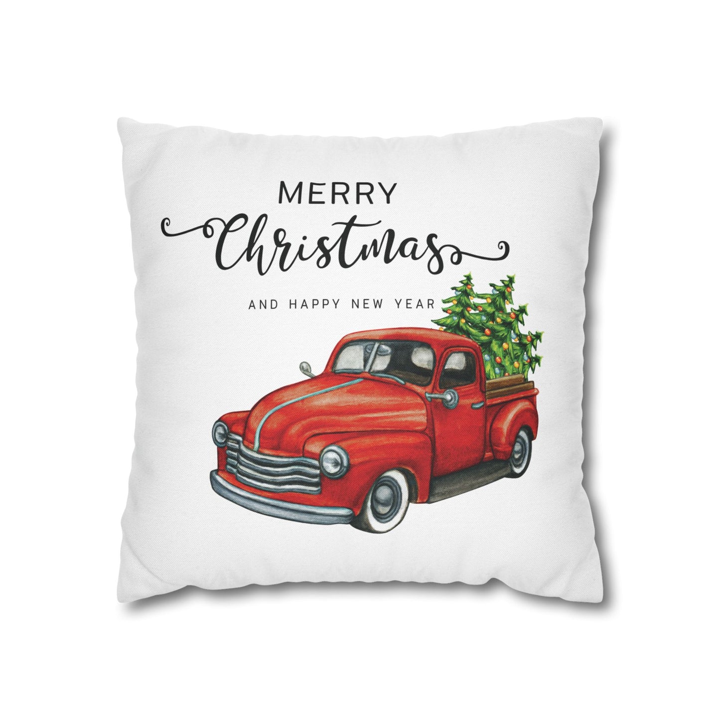 Vintage Christmas Chevy Red truck Design Spun Polyester Square Pillowcase