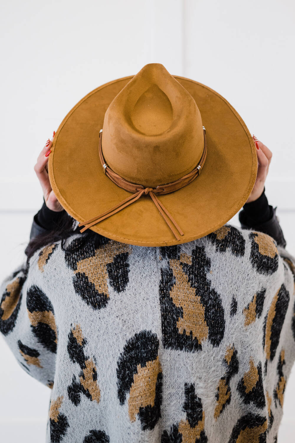 Wide Brim with faux leather strap Fedora Hat