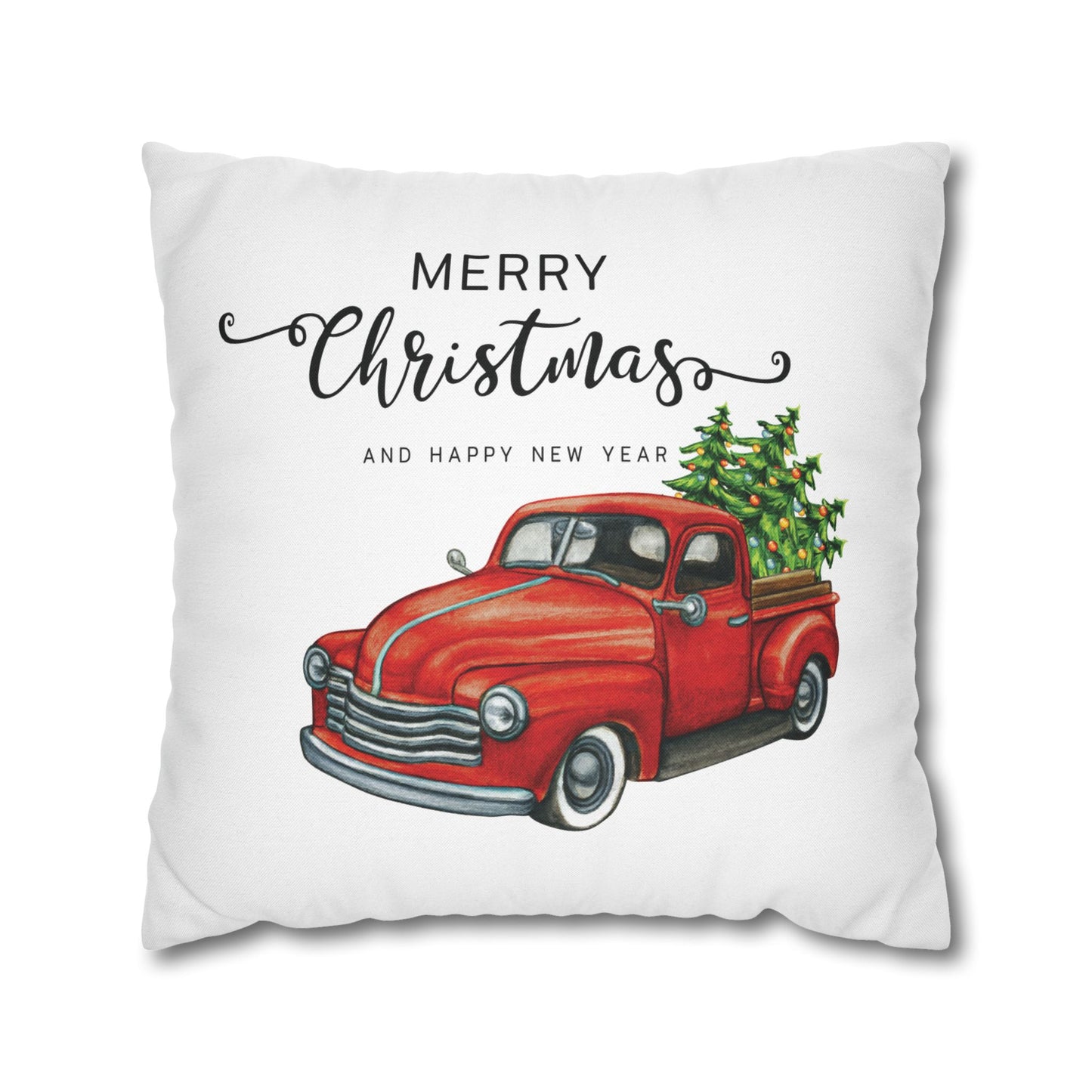 Vintage Christmas Chevy Red truck Design Spun Polyester Square Pillowcase