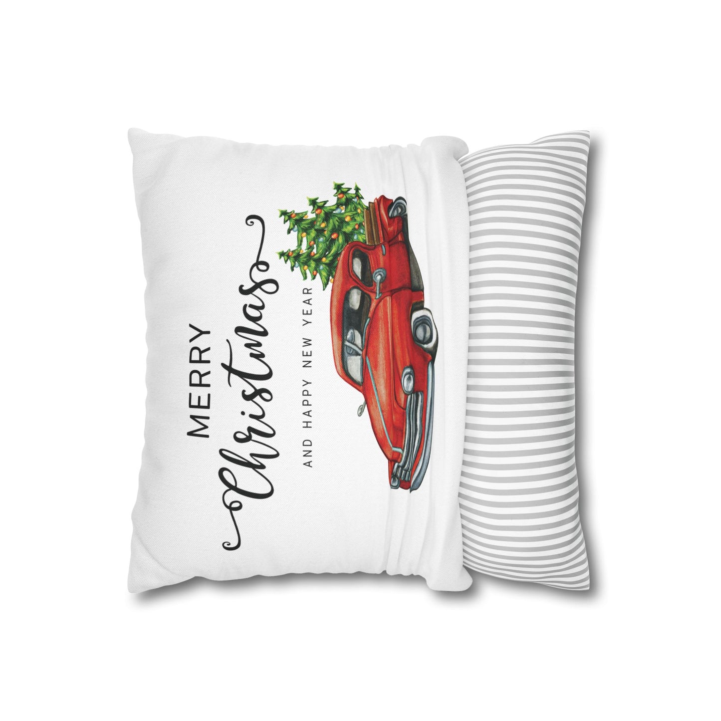 Vintage Christmas Chevy Red truck Design Spun Polyester Square Pillowcase