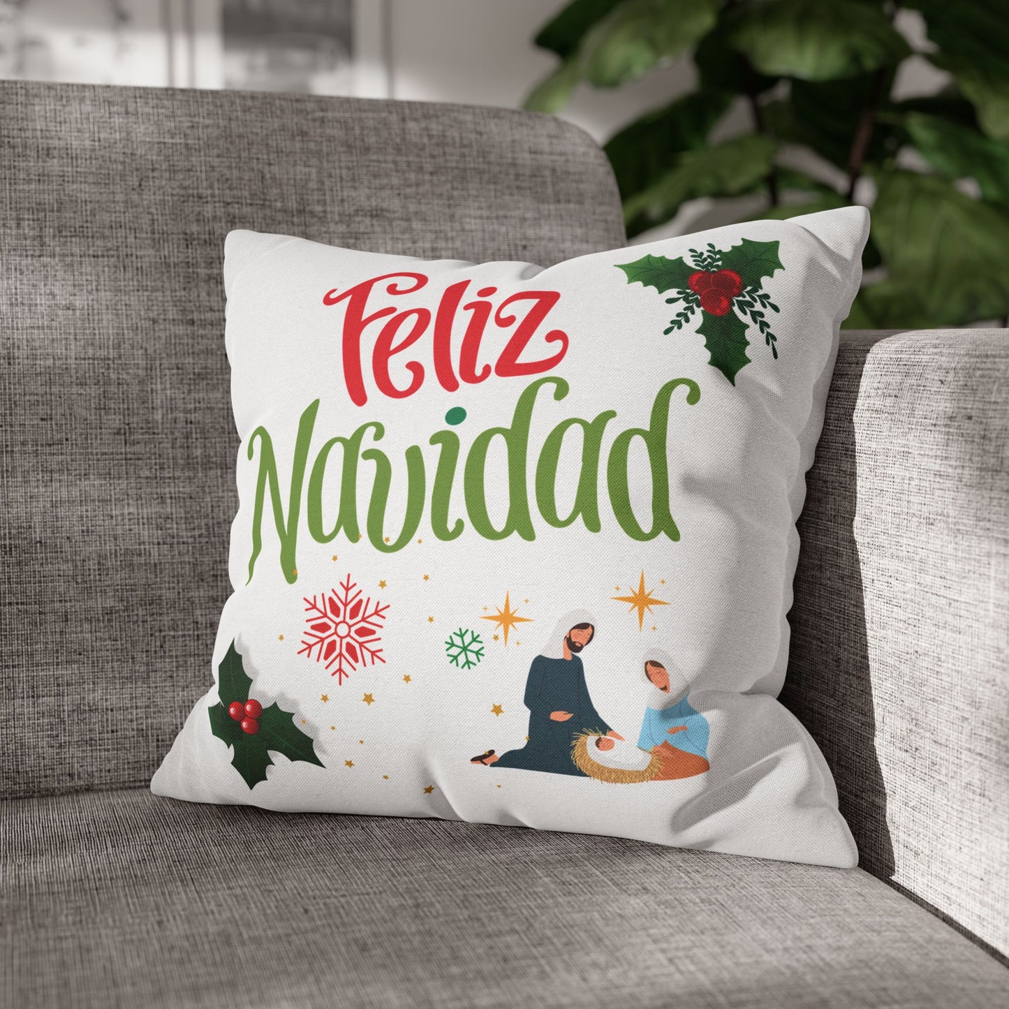 Feliz Navidad Spun Polyester Square Pillowcase