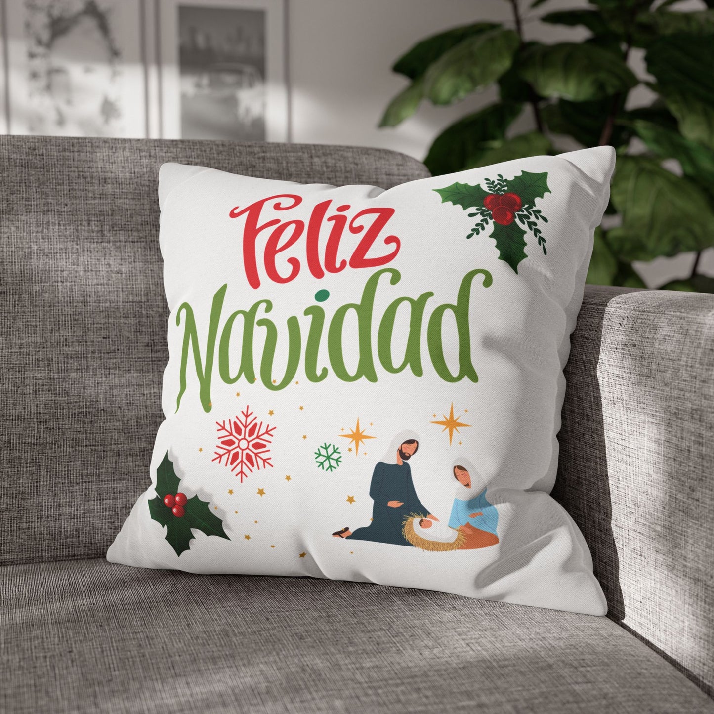Feliz Navidad Spun Polyester Square Pillowcase