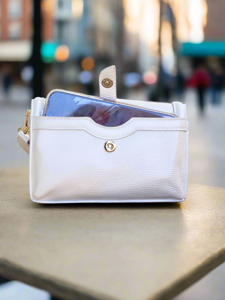 Pearl Beige Vegan Leather Crossbody Mini Bag