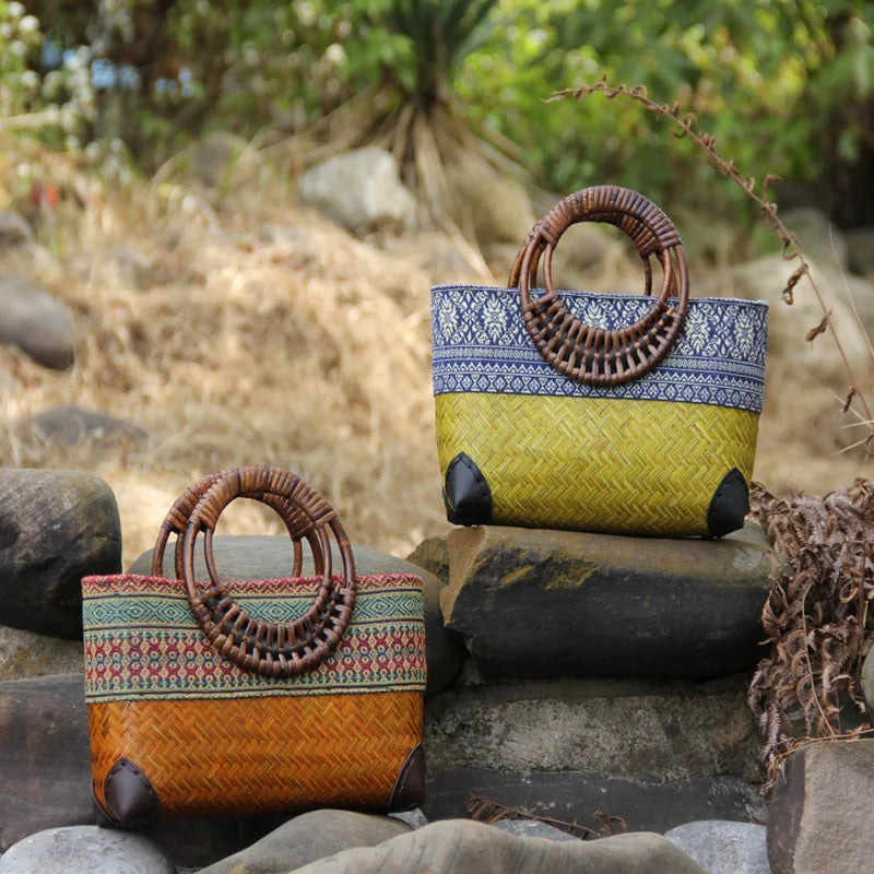 Retro Japanese handmade bamboo woven bag mini woven female bag literary youth storage woven rattan handbag