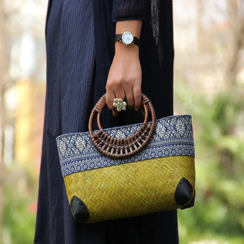 Retro Japanese handmade bamboo woven bag mini woven female bag literary youth storage woven rattan handbag