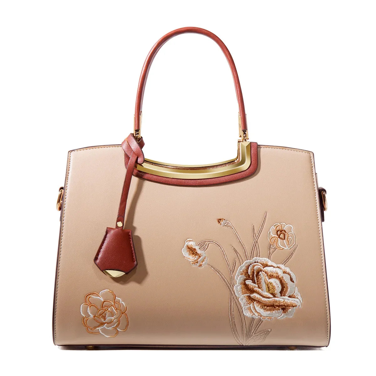 Luxury neutral handbag with embroidery
