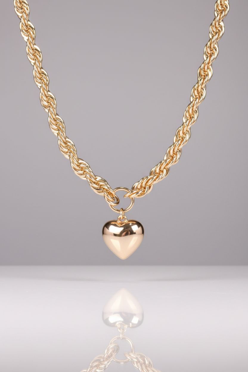 Gold Tone Necklace with Heart Charm - Women's Pendant Jewelry