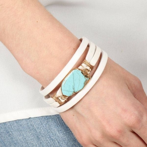 Turquoise & White leather bracelet