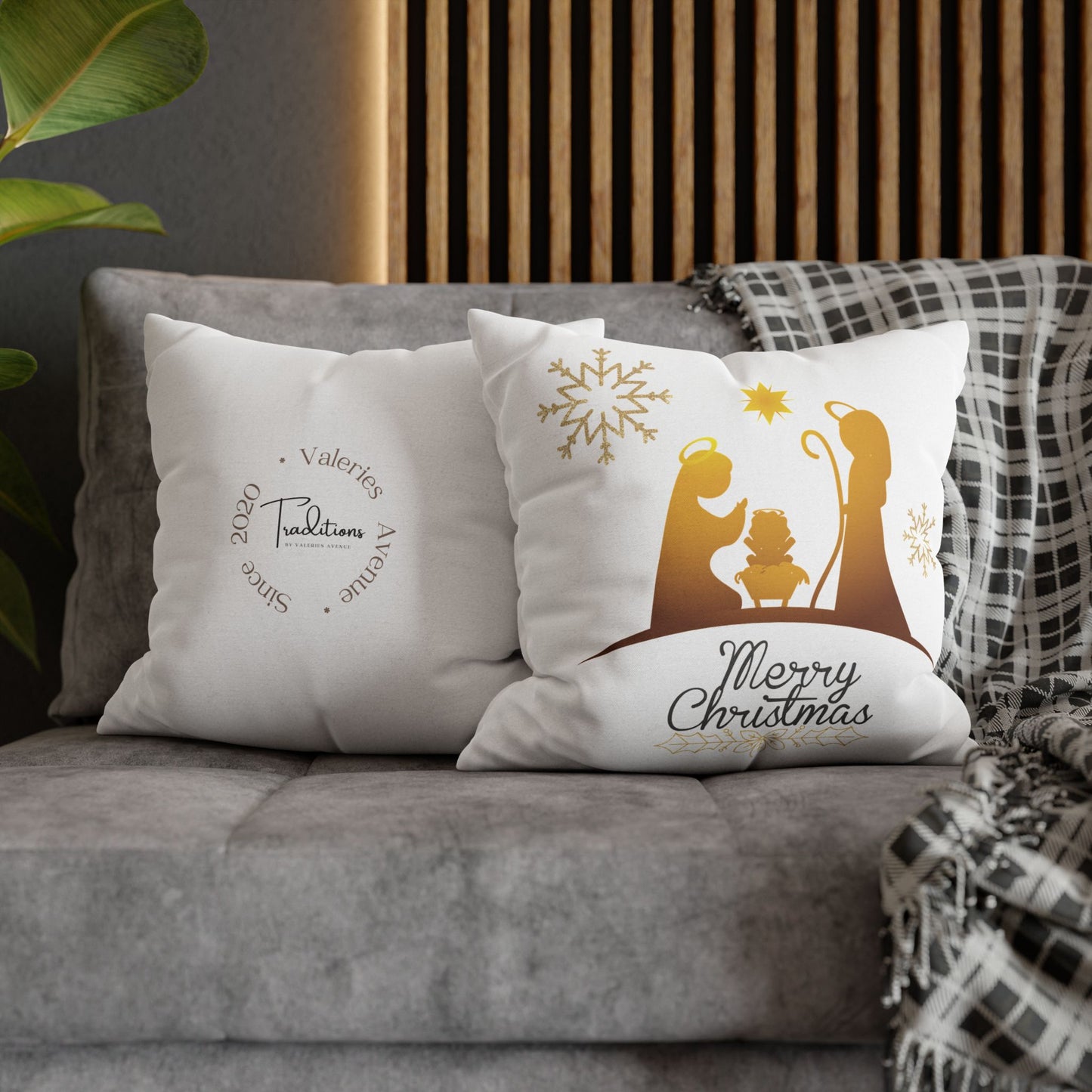 Gold Classic Nativity printed Design Spun Polyester Square Pillowcase