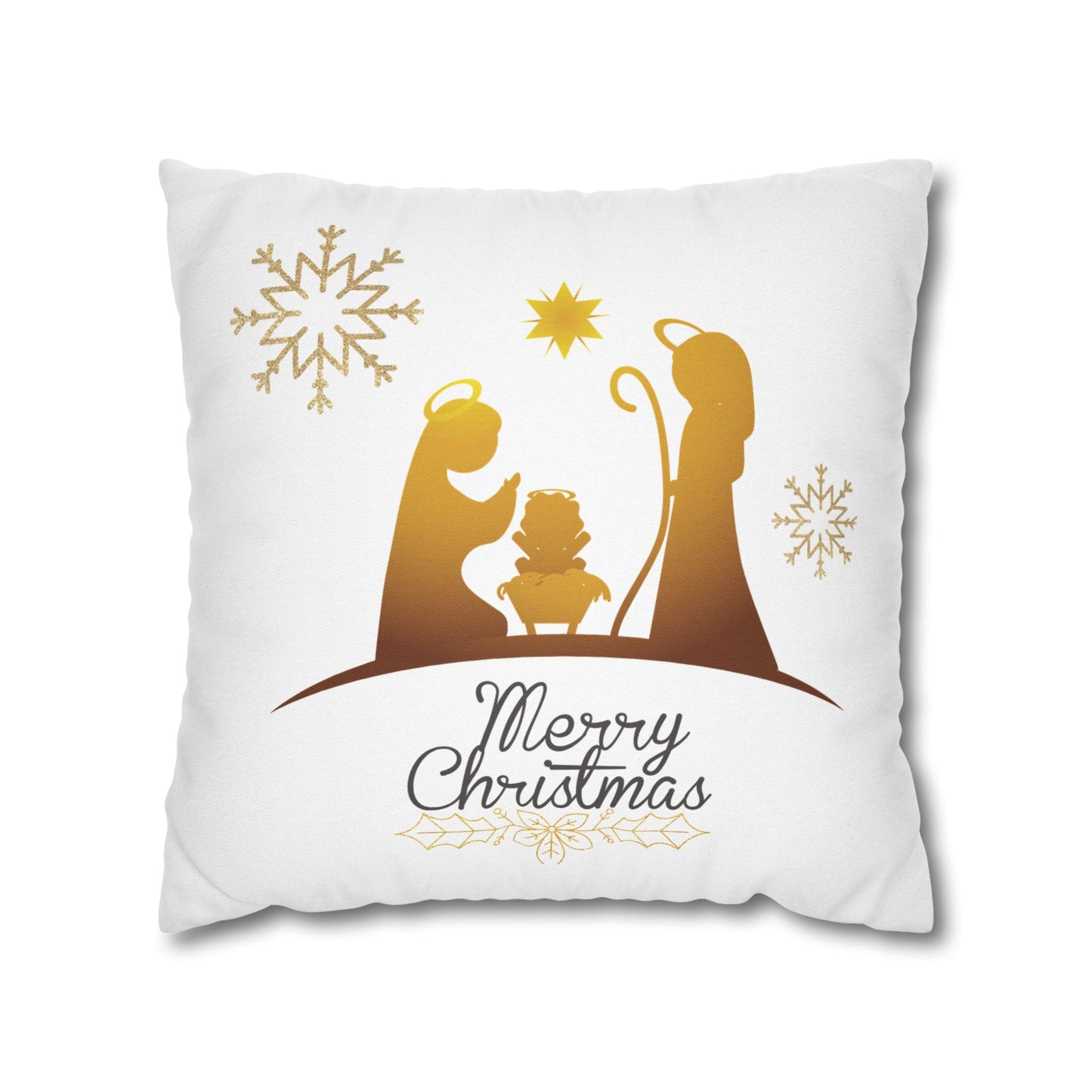 Gold Classic Nativity printed Design Spun Polyester Square Pillowcase