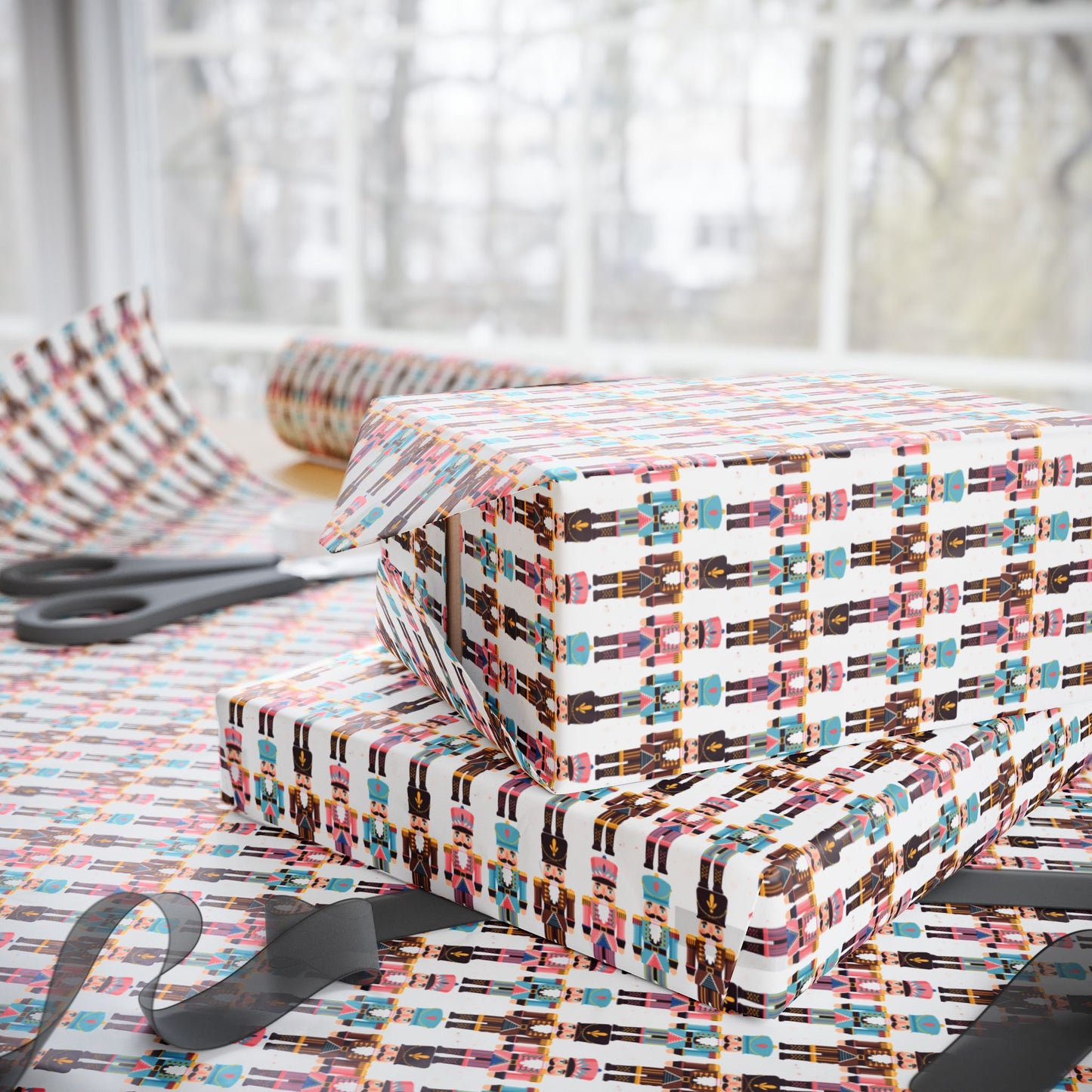 Wrapping Paper Roll — Colorful Nutcracker Pattern Holiday Gift Wrap