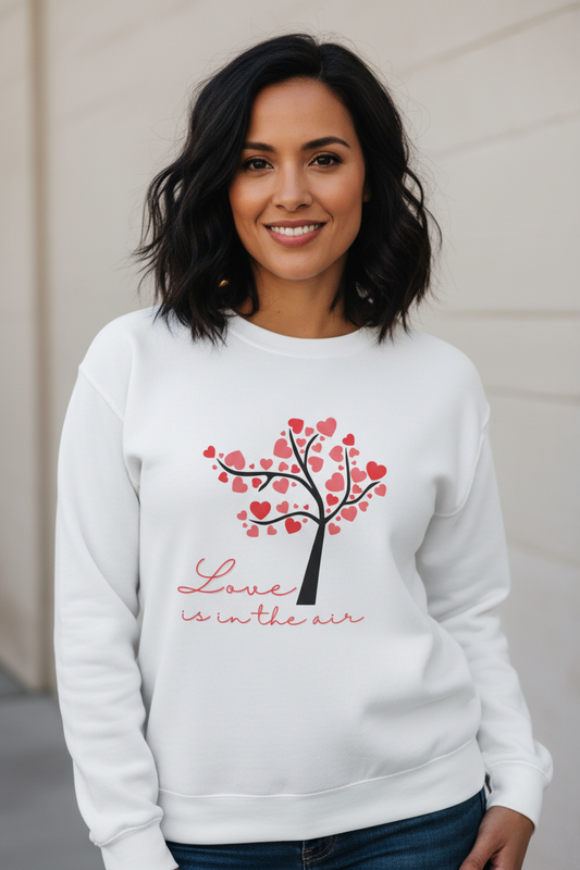 unisex sweatshirt with a Love is in the air themed printing - cherry blossom