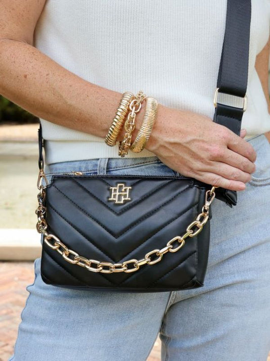 Black Crossbody Quilted Medium size Bag
