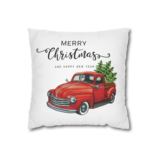 Vintage Christmas Chevy Red truck Design Spun Polyester Square Pillowcase