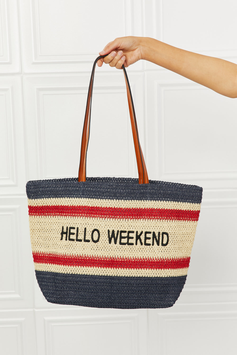 Hello Weekend Straw Tote Bag no