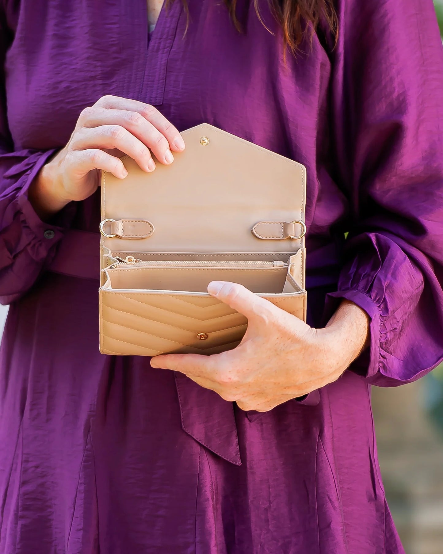 Latte Crossbody Wallet - Women's Vegan Leather Phone Purse