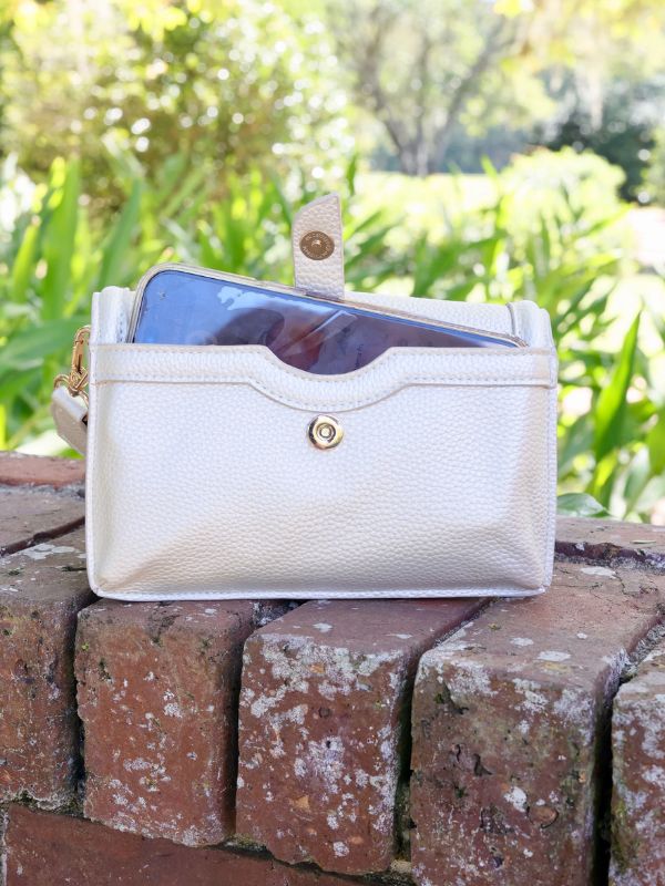 Pearl Beige Vegan Leather Crossbody Mini Bag