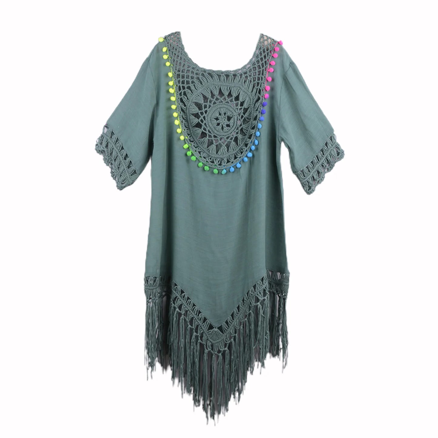 Swimsuit Cover Up Loose fitting Tunic with colorful embroidery