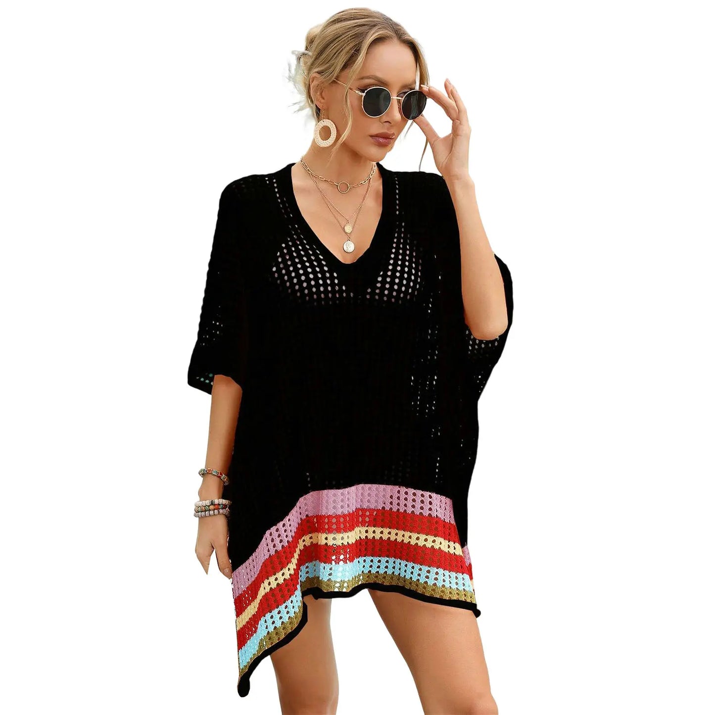 Swimsuit Cover Up Loose fitting Tunic with colorful embroidery