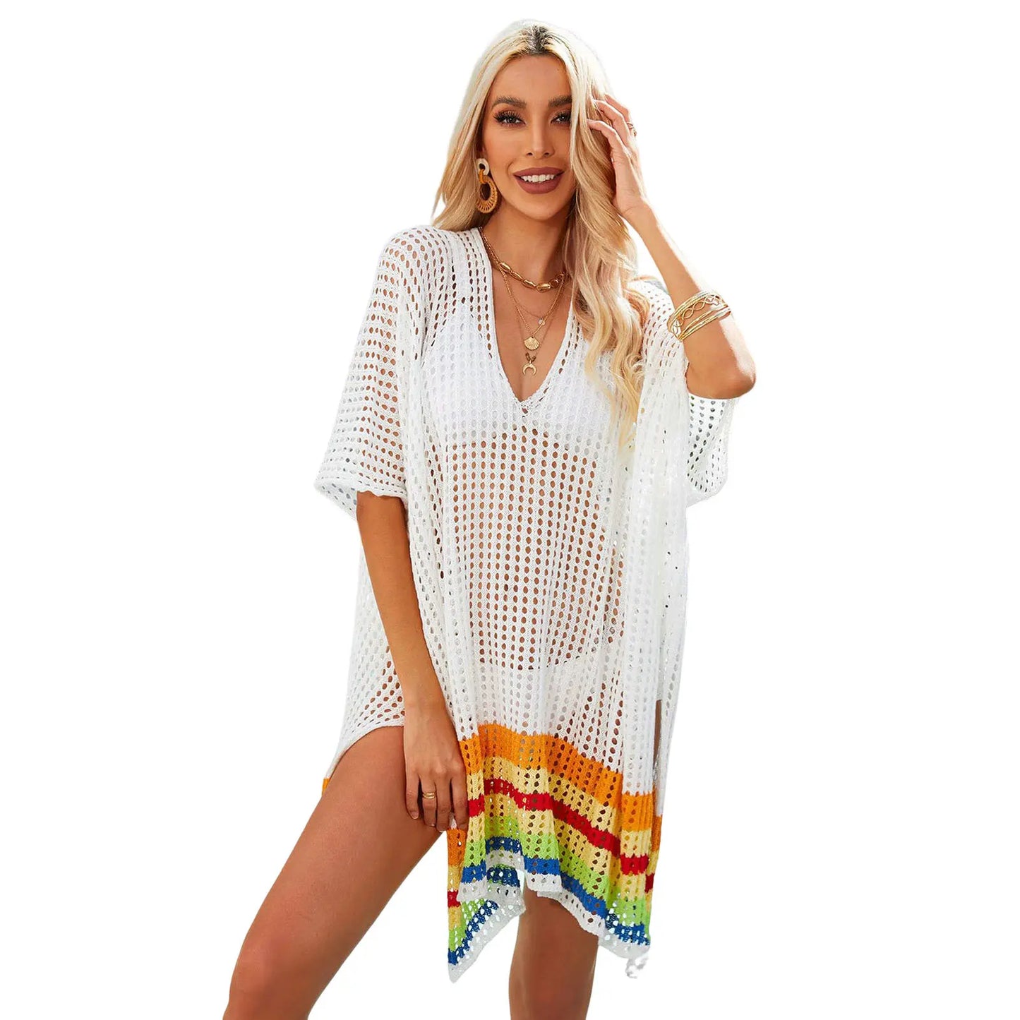 Swimsuit Cover Up Loose fitting Tunic with colorful embroidery