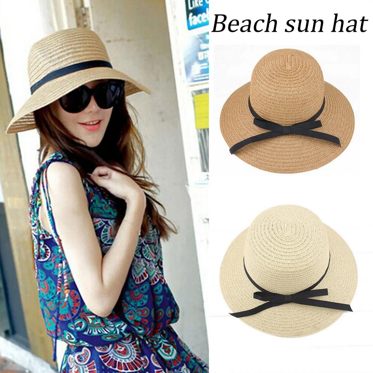 Summer Straw Hat Big Wide Brim Foldable and lightweight