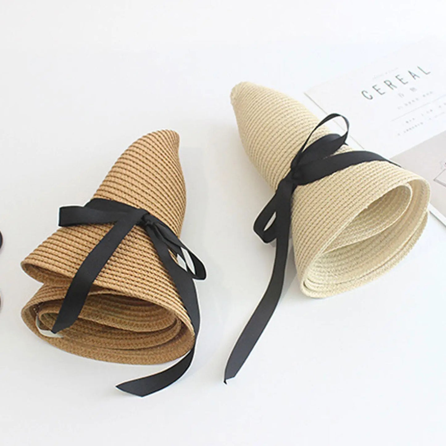 Summer Straw Hat Big Wide Brim Foldable and lightweight