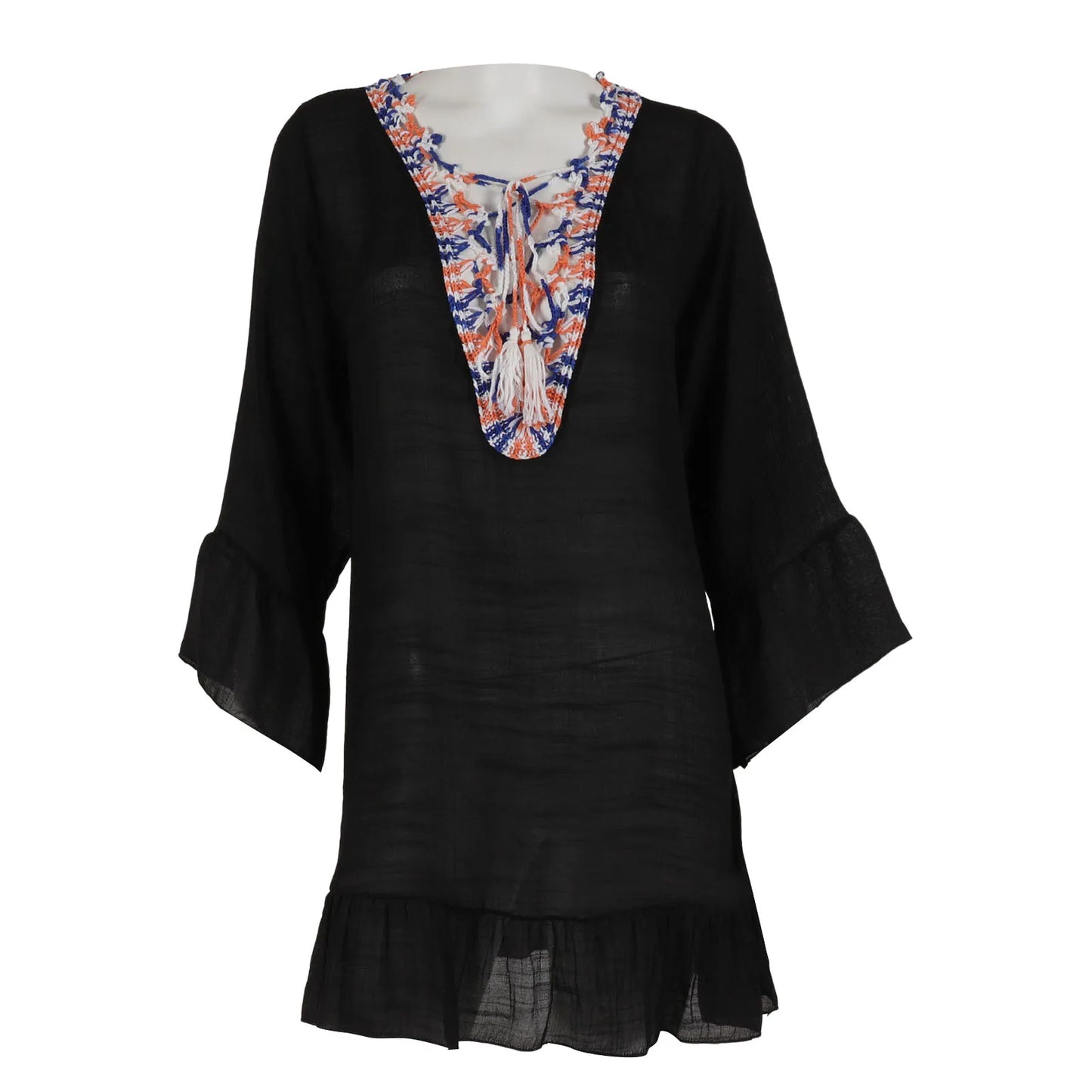 Swimsuit Cover Up Loose fitting Tunic with colorful embroidery