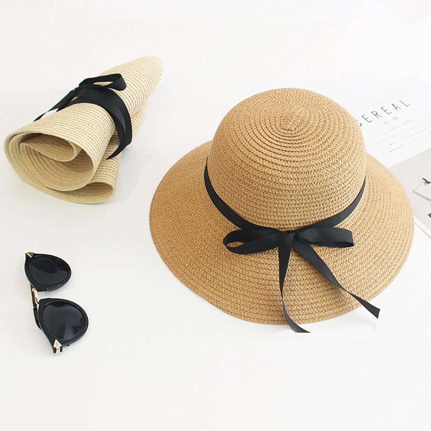 Summer Straw Hat Big Wide Brim Foldable and lightweight