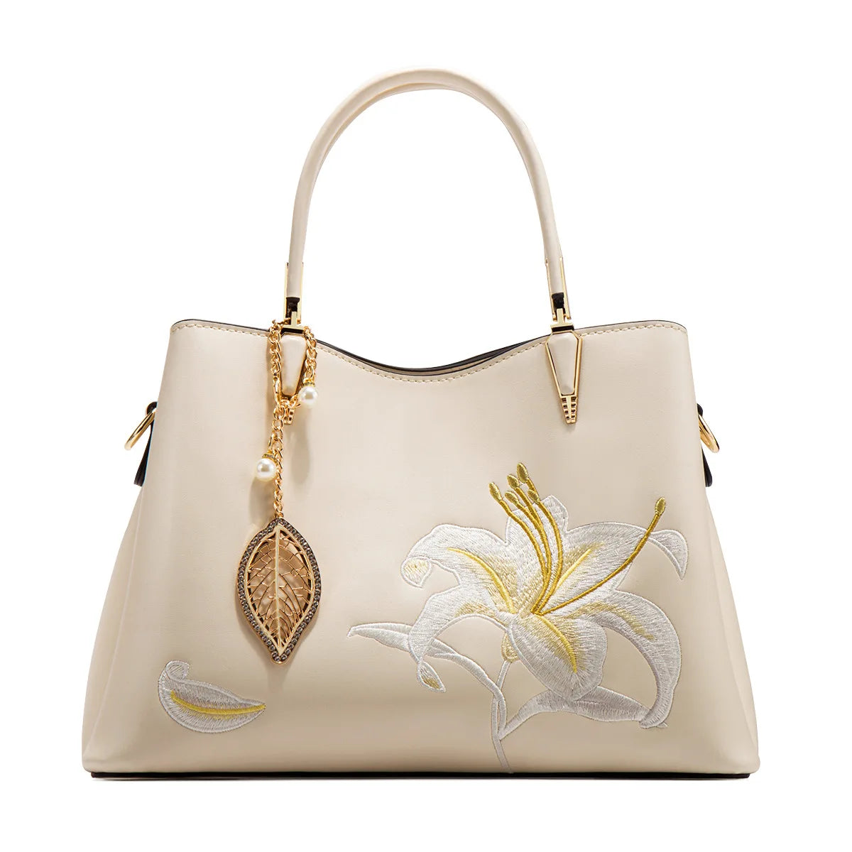 Elegant handbag with neutral color embroidery