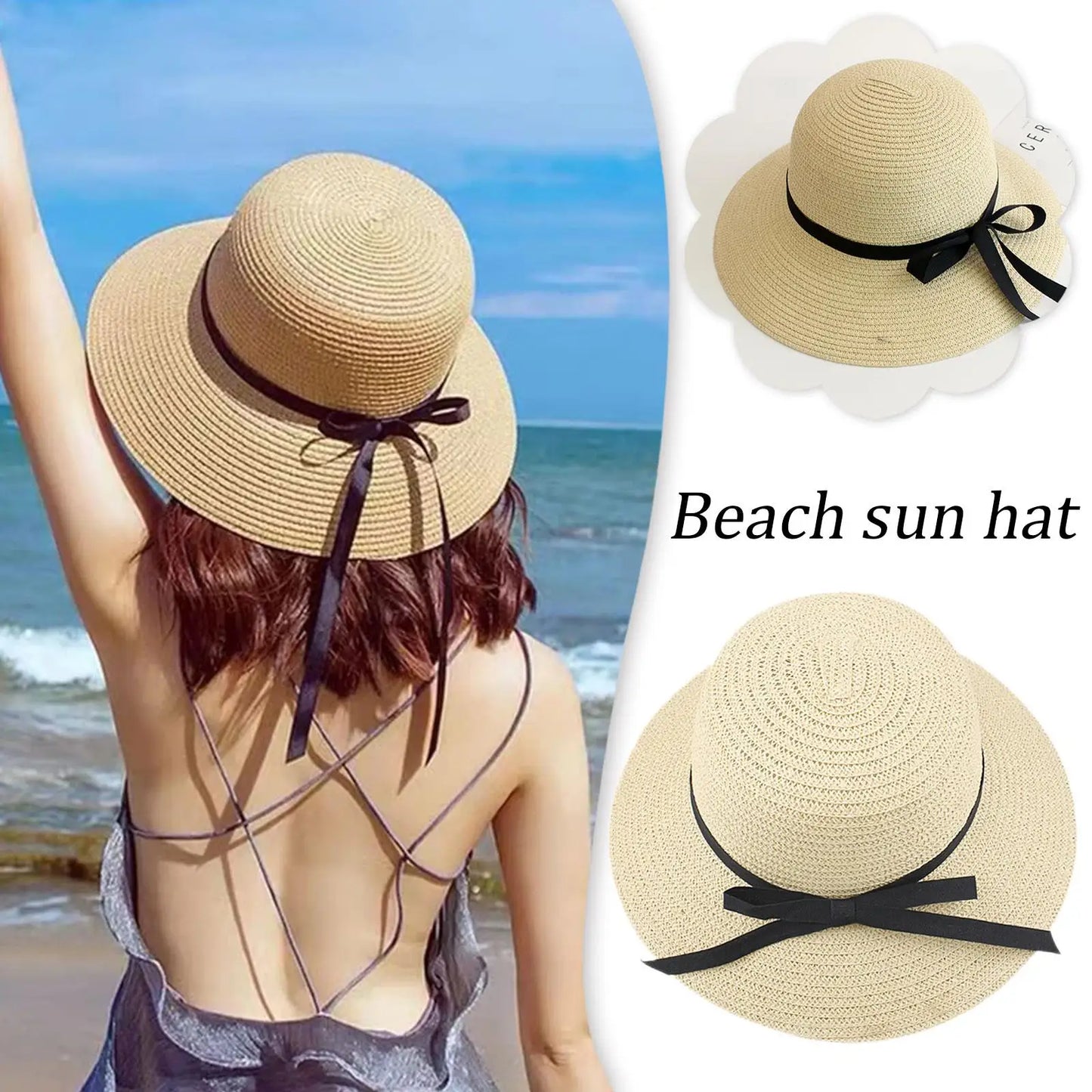 Summer Straw Hat Big Wide Brim Foldable and lightweight