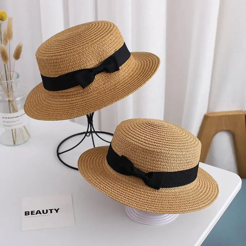 Elegant Straw Natural Summer Mom-daughter Bucket hat