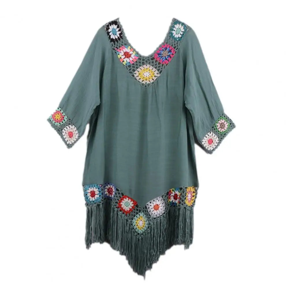 Swimsuit Cover Up Loose fitting Tunic with colorful embroidery
