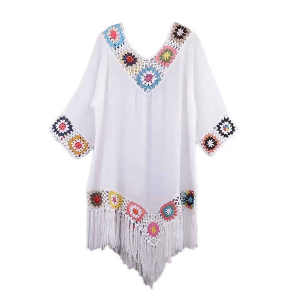 Swimsuit Cover Up Loose fitting Tunic with colorful embroidery