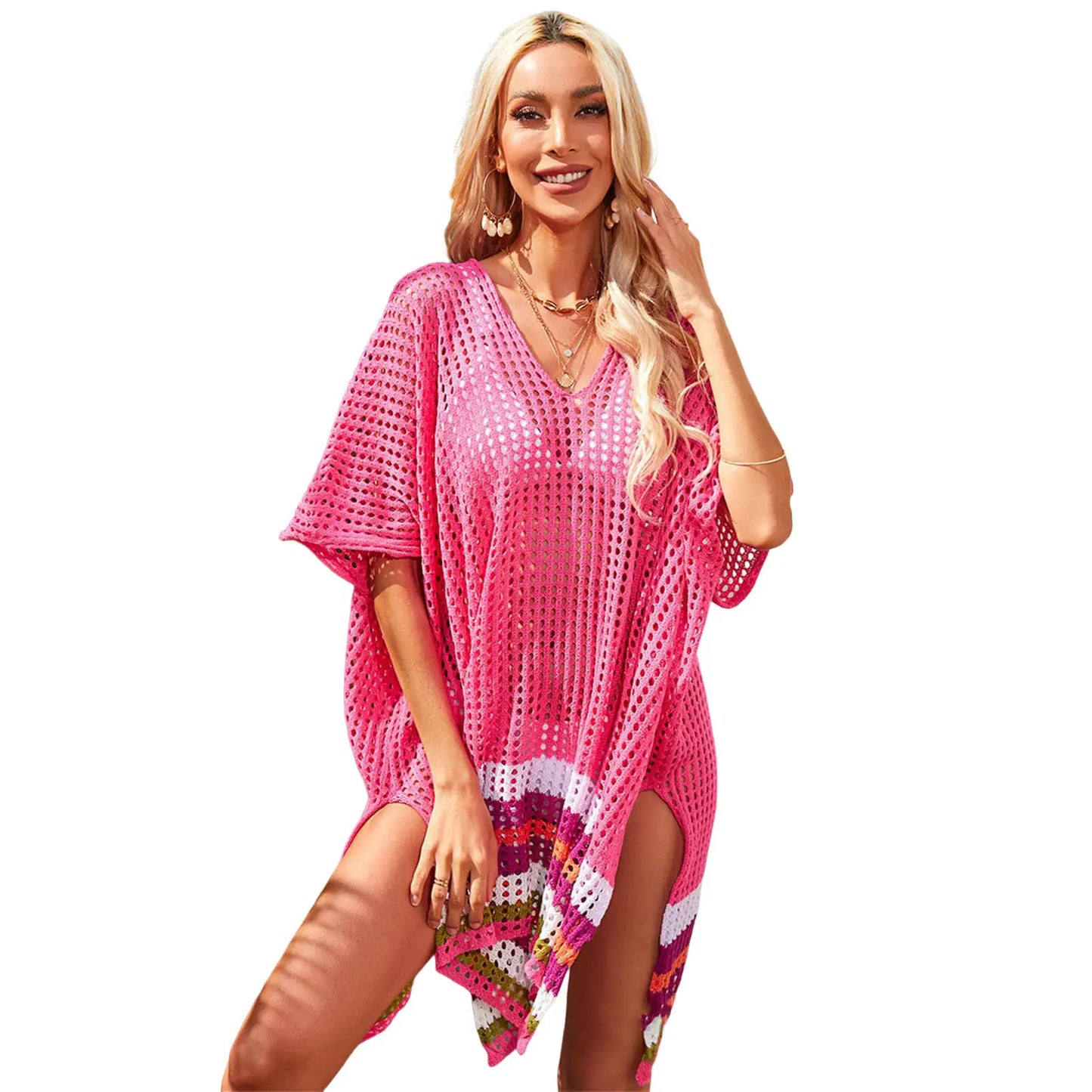 Swimsuit Cover Up Loose fitting Tunic with colorful embroidery