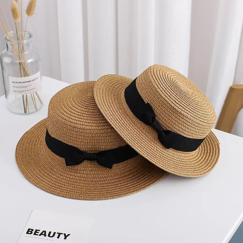 Elegant Straw Natural Summer Mom-daughter Bucket hat