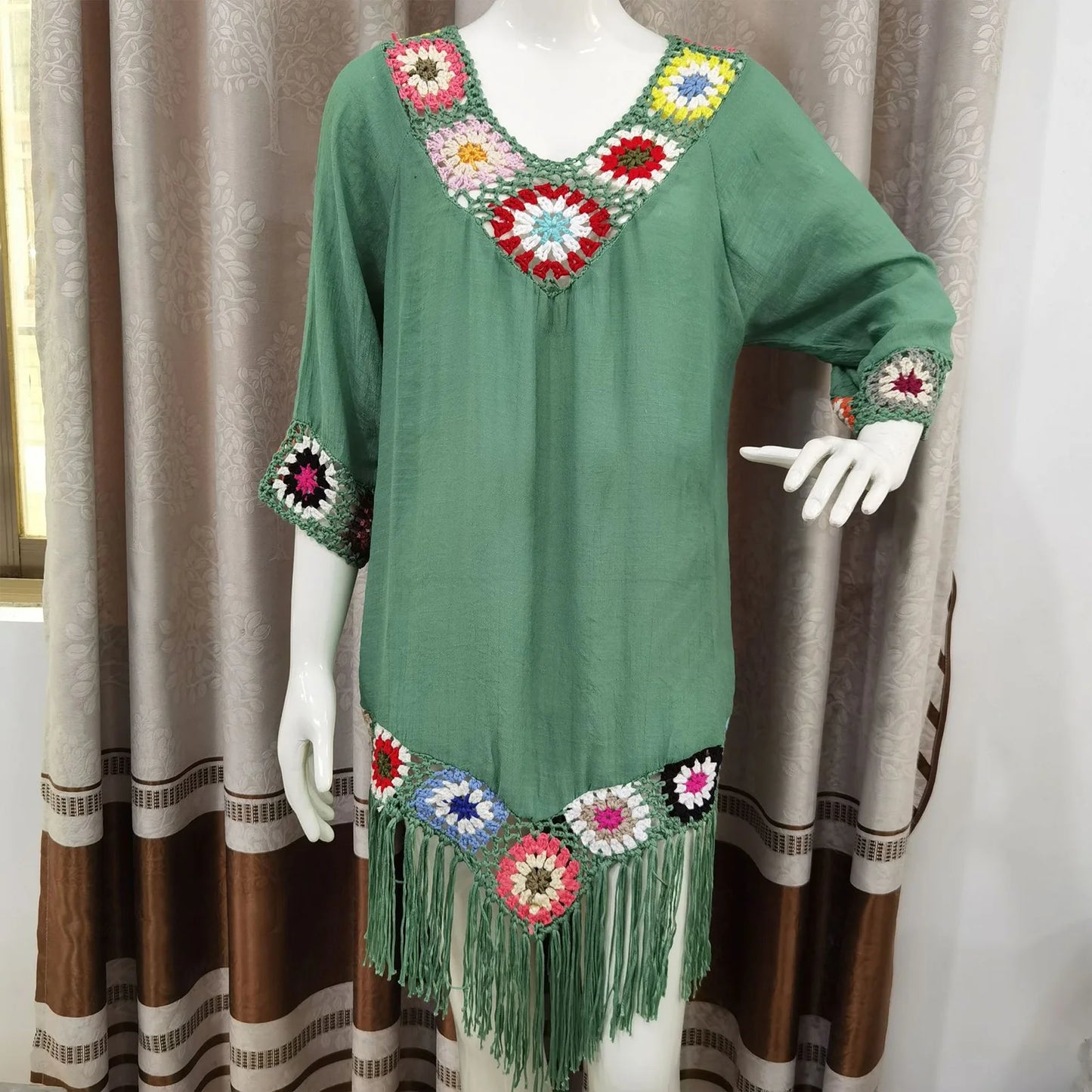Swimsuit Cover Up Loose fitting Tunic with colorful embroidery