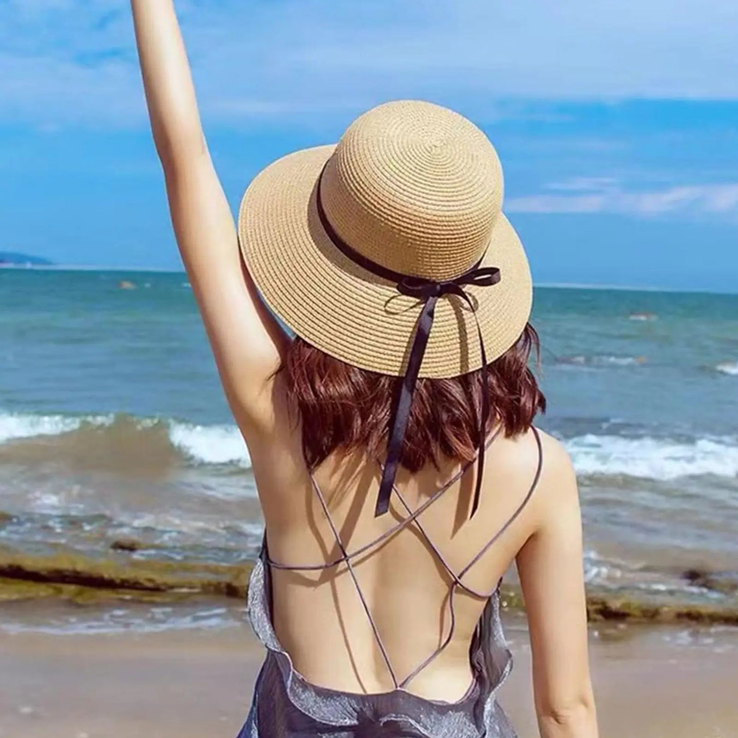 Summer Straw Hat Big Wide Brim Foldable and lightweight