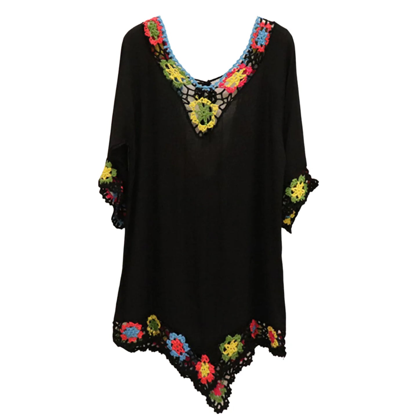 Swimsuit Cover Up Loose fitting Tunic with colorful embroidery