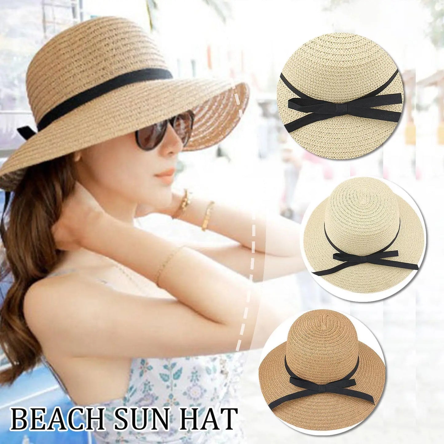 Summer Straw Hat Big Wide Brim Foldable and lightweight