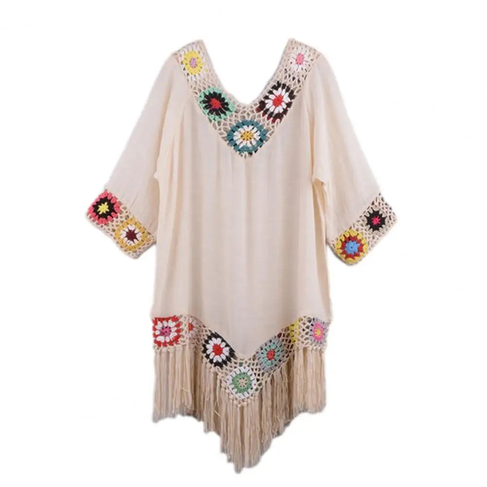 Swimsuit Cover Up Loose fitting Tunic with colorful embroidery