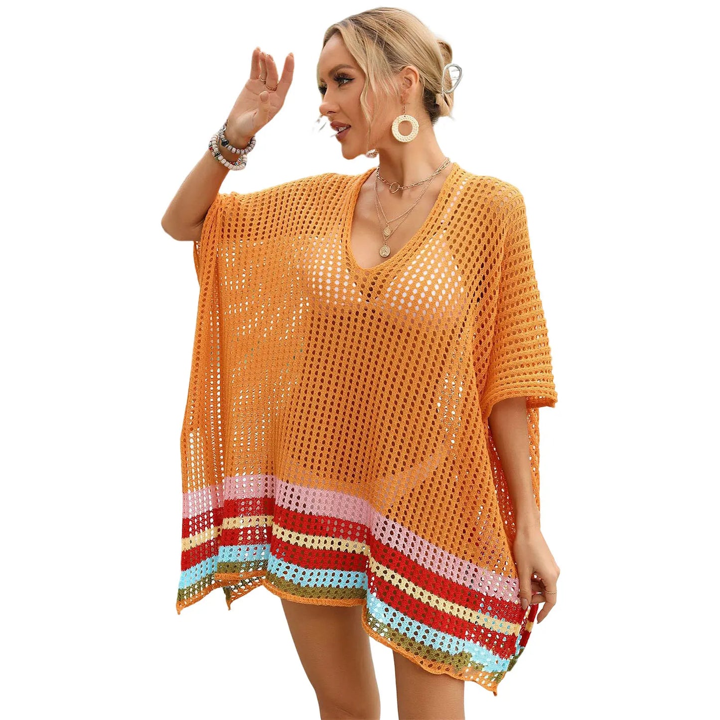 Swimsuit Cover Up Loose fitting Tunic with colorful embroidery